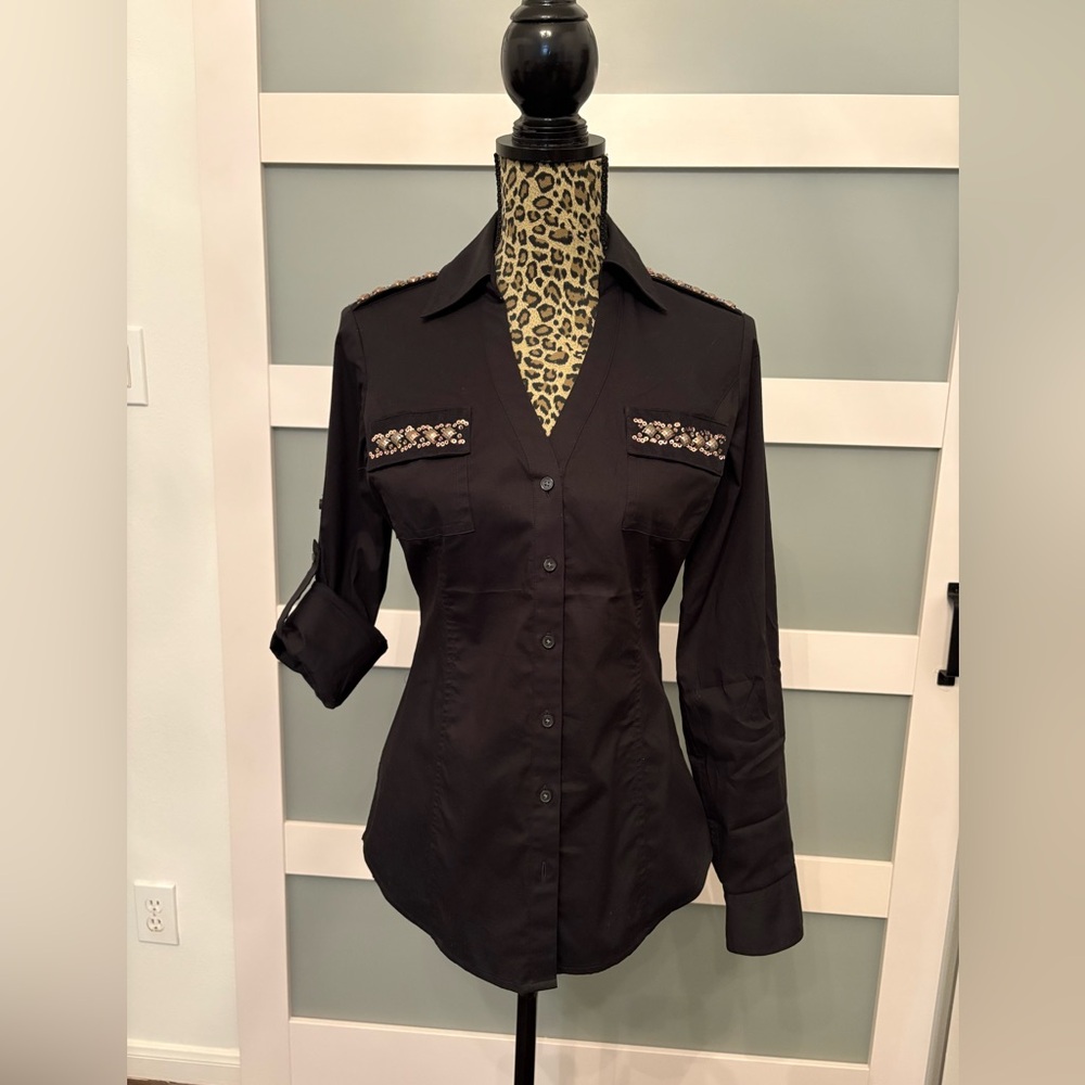 Express Black Embellished Button-Down Shirt NWT! - Picture 3 of 8